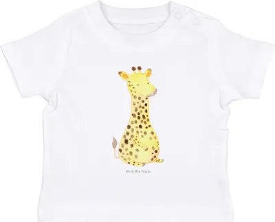 Produktbild von Mr. & Mrs. Panda  T-Shirt Giraffe Zufrieden 6. - 12. Monat - Weiß - Geschenk, Kleinkind Shirt, Öko Baby, Afrika, Jerseyshirt, Abenteuer, Glück, Babyshirt