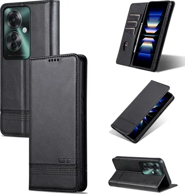 Produktbild von Leder Hülle für Oppo Reno11 F, Klapphüllen Brieftasche Magnetverschluss Ständer Schutzhülle Schwarz