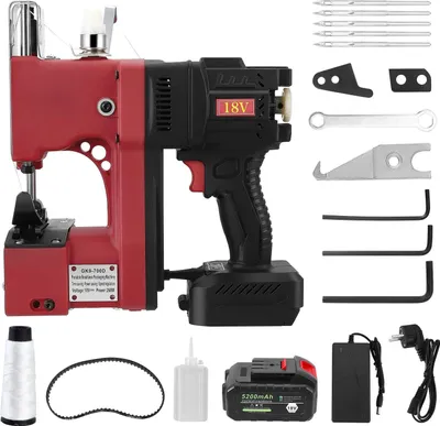 Immagine prodotto di Macchina da cucire per sacchi senza fili - Macchina industriale per cucire sacchi - 260W - Batteria 18V 5,2Ah - Adatta per sacchi in juta e tela