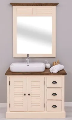 Produktbild von Casa Padrino Landhausstil Badezimmer Set Beige / Dunkelbraun - 1 Landhausstil Waschtisch mit Waschbecken und Armatur & 1 Landhausstil Wandspiegel - Badezimmer Möbel im Landhausstil