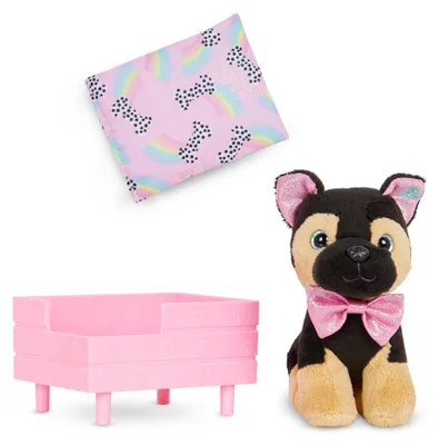 Productafbeelding van Glitter Girls Jax, een pluchen hondje, een Duitse herder met een hondenbed