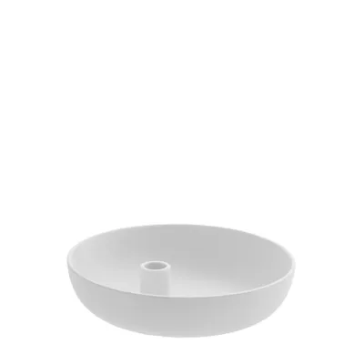 A white candle holder on a white background.