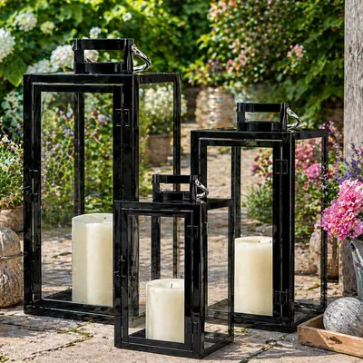 3er Set XXL Edelstahl Windlicht - Laternen Set 30/40/53cm
