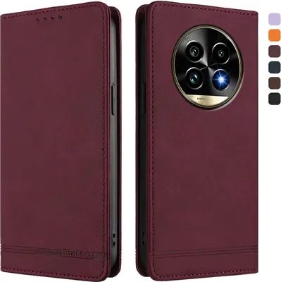Produktbild von Hülle für Realme 13 Pro /Realme 13 Pro+ 5G, Retro Kunstleder Ständer Klapphülle mit Kartenfächer und Magnetische Rot