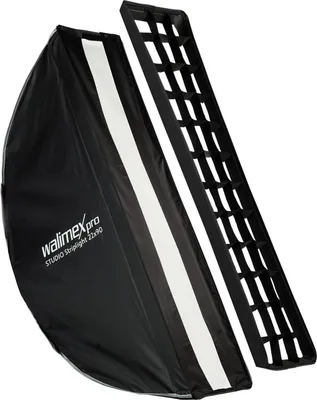 Produktbild von Walimex pro Studio Striplight Softbox 22 x 90 cm, Lichtformer um 360° drehbar, einfacher Aufbau dank Schirmfunktion, inkl. Grid, Maske, Bowens Adapter u. Tasche, ideal für Produkt- u. Peoplefotografie