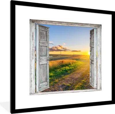Produktbild von MuchoWow® Gerahmtes Poster Aussicht - Landschaft - Landschaft - Sonne 40x40 cm - Poster mit Schwarzem Bilderrahmen Wandposter Rahmen Foto Bilder - Poster - Plakat im Rahmen