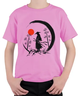 Immagine prodotto di Maglietta per bambini, rosa, con stampe di samurai, ronin, katana, sole rosso giapponese, Zen, Giappone, stile Y2K, Bushido, taglia 116