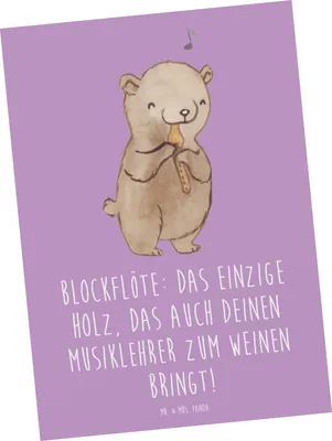 Produktbild von Mr. & Mrs. Panda Postkarte Blockflöte Humor - Lavendeltraum - Geschenk, Altblockflöte, Postkarten, Instrument, Sopranblockflöte, Musik, Musiker, Fotokarte, Ansichtskarte
