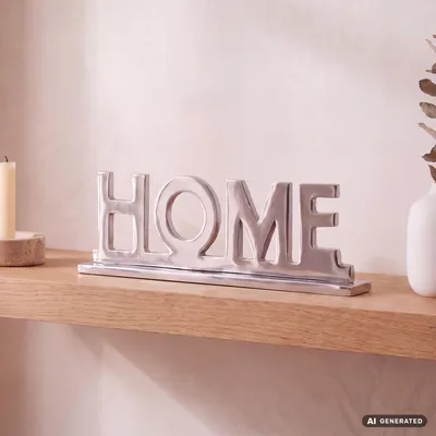 Obrázok produktu pre FineBuy Home Deco Písmo Design Obývacia izba Jedálenský stôl Dekorácie Ploché Alu Hliníkové domáce dekorácie Strieborné 22 cm, Obrázok generovaný UI