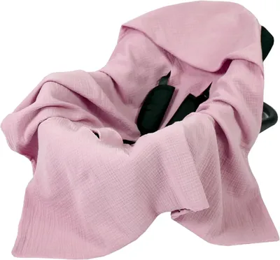 Produktbild von Babylux Musselin Einschlagdecke mit Kapuze – 90x90 cm – Sommer Babydecke für Autositz & Babyschale – 100% Baumwolle – Atmungsaktiv & Leicht - Rosa