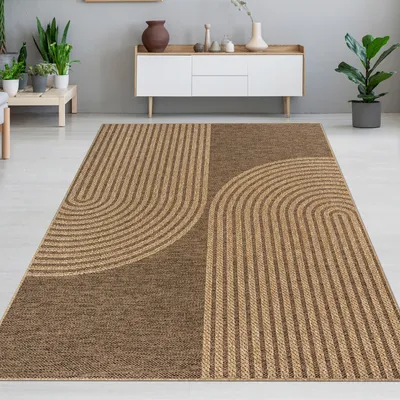 Produktbild von In- & Outdoor Teppich mit geometrischem Bogenmuster in braun beige Größe - 240 x 340 cm