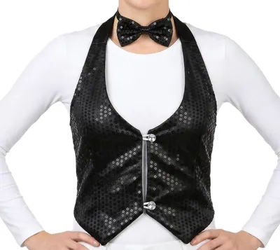 Productafbeelding van Sylvester paillettenvest, glinsterend vest. Ideaal voor feestjes, de kersttijd, glamoureuze outfits en feestelijke kleding. Kostuum, modeaccessoire, geschikt voor feestdagen. Kleur: zwart