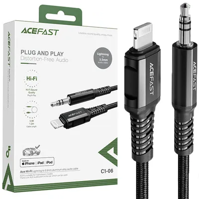 Zdjęcie produktu dla Acefast Kabel Audio Mfi Lightning - 3,5Mm Mini Jack (M?Ski) 1,2M, Aux Czarny (C1-06 Black)