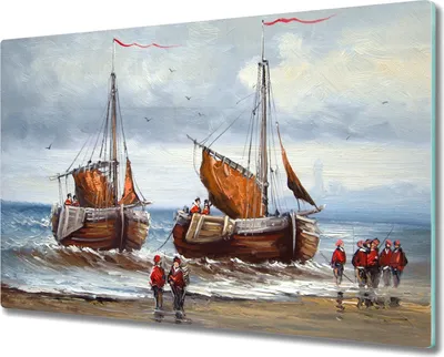 Produktbild von Coloray Herdabdeckplatte 80x52 cm Schneidebrett Kochplattenabdeckung Küchenbrett Hackbrett - Seeschiff Wolke Soldaten