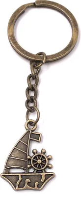 Produktbild von Onwomania Schlüsselanhänger Boot Schiff Steuerrad bronze Metall Anhänger Charm