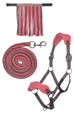 Image de Licol HKM avec mousqueton en corde et franges anti-mouches, mokka/milky pink, pur-sang