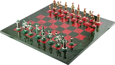 Produktbild von Italienische Schachfiguren Metall handbemalt camelot+Italfama Schachbrett aus Heidekraut & Ahorn Holz