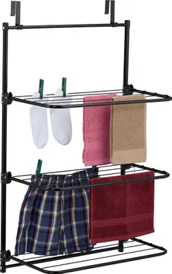 Produktbild von Relaxdays Wäscheständer Tür, zum Einhängen, HBT: 95 x 58 x 31 cm, 10 m Trockenlänge, 3 klappbare Flügel, Eisen, schwarz