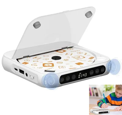 Produktbild von Tragbarer CD-Player mit Bluetooth,Wiederaufladbarer Walkman für Studenten & Kinder, Unterstützt CD/MP3/WMA, LCD-Display, 2000mAh Akku, Kompakte Disc-Player Sprachlerngerät, Weiß