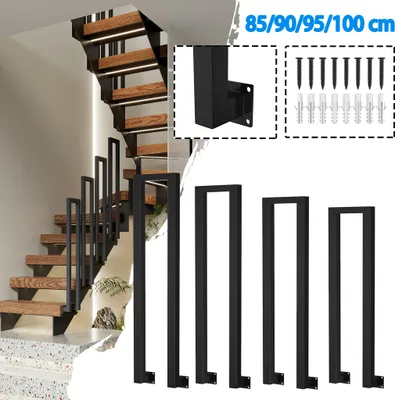 Produktbild von UISEBRT 85cm U-Form Treppengeländer für Innen und Außen - Schwarzes Eisen Handlauf für Treppen, Flure, Loft und Dachboden (Seitenmontage Typ)