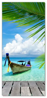Produktbild von Wallario selbstklebende Türtapete 93 x 205 cm - Sonnenboot in der Karibik - Abwischbar, rückstandsfrei zu entfernen