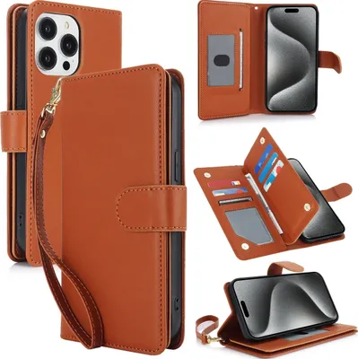 Produktbild von Mobigear Wallet iPhone 15 Pro Hülle Klapphülle Geldbörse - Braun