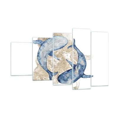 Produktbild von Bilder auf glas - 5 Teile - Wal Aquarell Gold - 100x60cm - Glasbilder - Wandbilder - Bilder - zum Aufhängen bereit - Wanddekoration aus Glas - Glas Bilder - Wandbild auf Glas - GEG100x60-4150