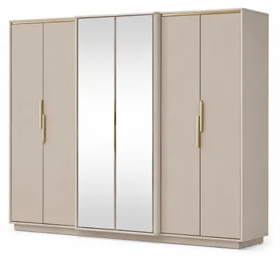 Image de Armoire élégante pour chambre à coucher, avec miroir, six portes et détails dorés