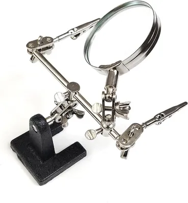 Imagen del producto de Tercera mano con aumento de 8x, lupa de 60 mm, pinzas de cocodrilo, flexible, para soldadura y manualidades