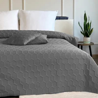 Produktbild von Tagesdecke Steppdecke BettüberwurfParla 3D Dunklegrau 220x240 cm + 2x 40x40 cm