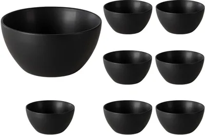 Produktbild von Müslischalen - Ø 14 cm - Schwarz matt - Steingut - 8er Set