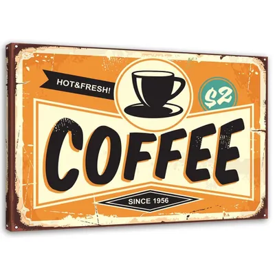 Produktbild von Leinwandbild schilder mit kaffee 90x60 cm Feeby orange wandbild bereit zum aufhängen