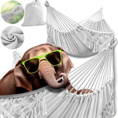 Zdjęcie produktu dla Hamak ogrodowy wiszący makrama boho jednoosobowy mocny 280x80 bujak szary