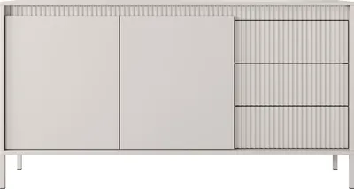 Zdjęcie produktu dla Komoda SENSO, 2 drzwi, 3 szuflady, fronty z MDF z żłobieniami, system otwierania push-to-open, kolor beżowy, wymiary: 153,5 x 81,4 x 39,5 cm