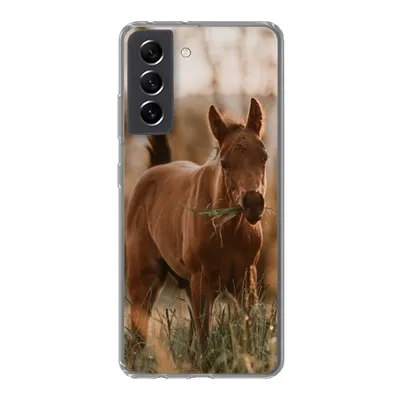 Produktbild von MuchoWow® Handyhülle Schutzhülle Hülle für Samsung Galaxy S21 FE Pferd - Sonne - Gras Silikon Softcase Handy Hülle - Mobiltelefonhülle