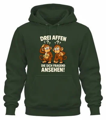 Produktbild von Drei Affen die sich fragend ansehen Statement Sarkasmus Hoodie Kapuzenpullover, Flaschengrün, XXL