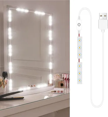 Zdjęcie produktu dla Oświetlenie LED do lusterka do makijażu z 6 ściemnianymi diodami LED - sterowanie dotykowe, złącze USB, pasek świetlny LED do łazienki, toaletki i lustra