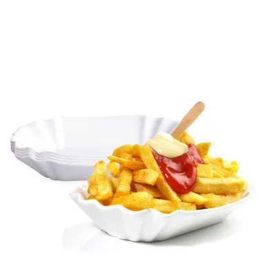Produktbild von BigDean 4er Set Pommesschale aus Porzellan 19,5 cm - Weiß - Currywurstschale Pommes Frites Currywurst Snack Schale