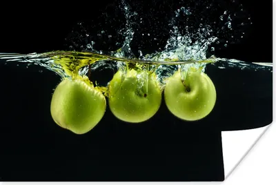 Produktbild von MuchoWow® Poster Äpfel - Obst - Wasser - Schwarz - Grün 180x120 cm - Fotoplakat