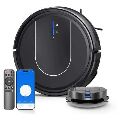 Immagine prodotto di Robot aspirapolvere - 3 funzioni in 1: aspirazione e lavaggio - Potenza di aspirazione di 5000 Pa - Controllo tramite Wi-Fi/app/Alexa - Ritorno automatico alla base di ricarica - Nero, spina UE