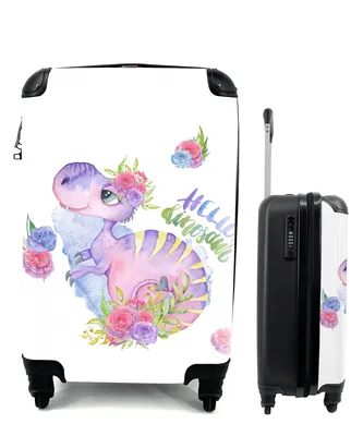 Produktbild von MuchoWow® Koffer Handgepäck Trolley Rollkoffer Kleine Reisekoffer mit 4 Rollen - Dinosaurier - Zitate - Mädchen - Kinder - Rosa - Mädchen - Cabin Size < 55x40x23 cm & 55x40x20 cm - Kinderkoffer - Kabinenkoffer - Boardgepäck - Reise-Box - Reisekoffer - Reisegepäck - Koffer mit Bild - Trolley für Kinder