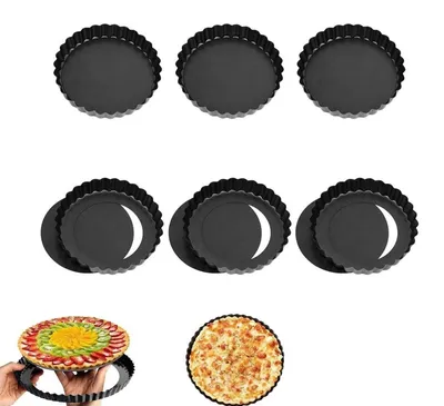 Immagine prodotto di Stampini per tartelette con fondo removibile, 6 pezzi, 10 cm, Acciaio al carbonio antiaderente
