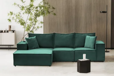 Produktbild von Ecksofa Sofa ALVARO inkl. QI Ladegerät Stoff Opera Velvet Petrol Ottomane Links