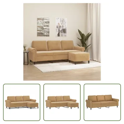 Produktbild von The Living Store 3-Sitzer-Sofa mit Hocker Braun 180 cm Samt