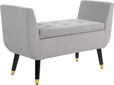 Immagine prodotto di Fortuna Lai Panca Panca imbottita con vano contenitore Braccioli Panca contenitore Vellutata Poliestere Gomma di legno Grigio chiaro 107 x 42 x 65 cm