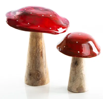 Produktbild von 2 Fliegenpilz Figuren Herbst Deko aus Holz