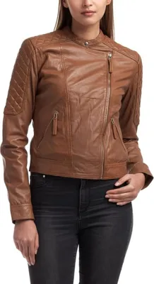 Imagen del producto de Chyston, chaqueta de cuero para mujer, color marrón, talla L