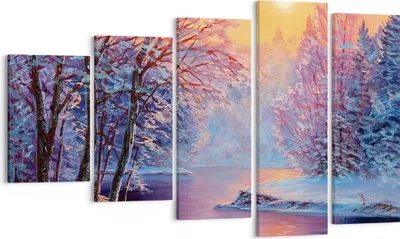 Produktbild von Bild auf Leinwand - Leinwandbild - 5 Teile - Öl Winter Fluss - 100x60cm - Wand Bild - Wanddeko - Wandbilder - Leinwanddruck - Bilder - Wanddekoration - Leinwand bilder - Wandbild - EG100x60-4379