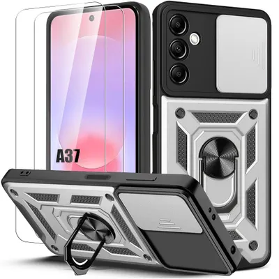Image de Coque + 2 Verres Trempés pour Samsung Galaxy A37 5G, avec Protection Caméra Anti-Rayures - Argenté