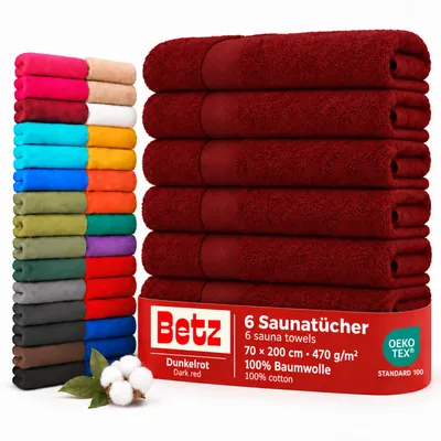 Produktbild von Betz 6 Stück Saunatücher 70 x 200 cm PREMIUM 100% Baumwolle Badetuch Liegetuch Strandtuch   Farbe: dunkelrot